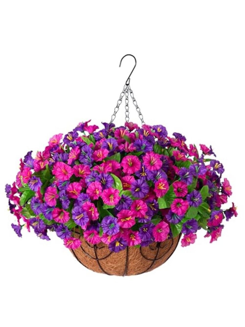 Artificial Morning Glory Hanging Basket Faux Flowers Outdoor Porch Decor